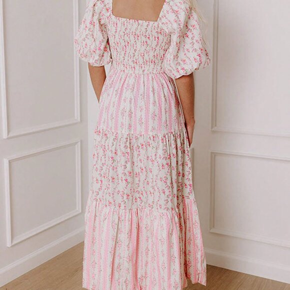 Boho Pink Women's Floral Pleated Dress - Picture 2 of 4